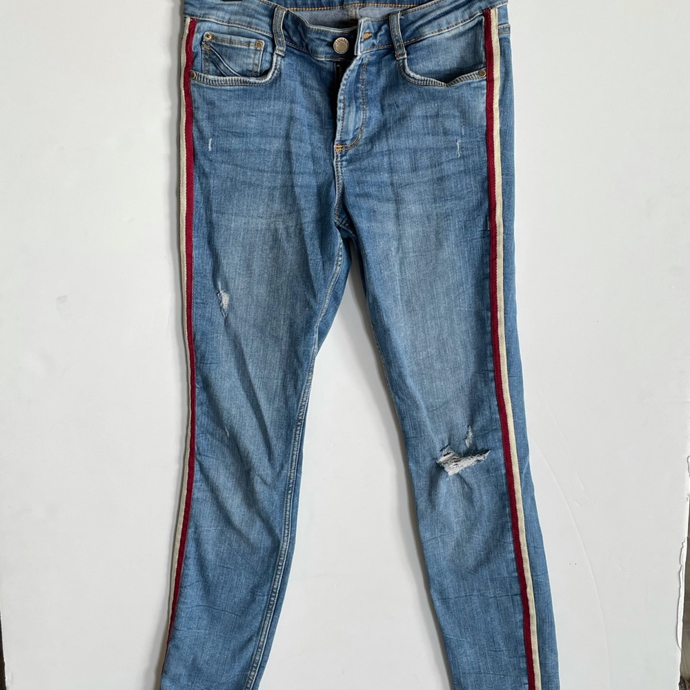 ZARA Trafaluc Jeans with Red & White Stripe Seams